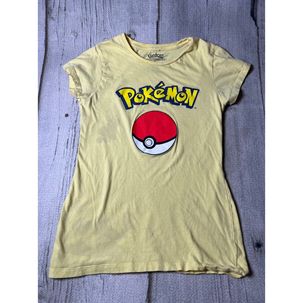 Pokemon 2016 Graphic T-Shirt Women Large Yellow‎ Pokeball Gamer Anime Tee